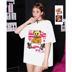 Áo thun tay lỡ HY KOREA Gấu Trust the Bear 1606 form rộng unisex