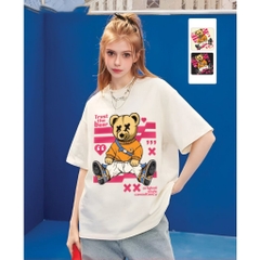 Áo thun tay lỡ HY KOREA Gấu Trust the Bear 1606 form rộng unisex