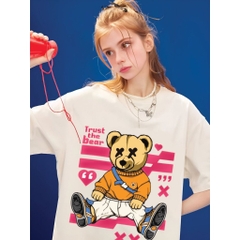 Áo thun tay lỡ HY KOREA Gấu Trust the Bear 1606 form rộng unisex