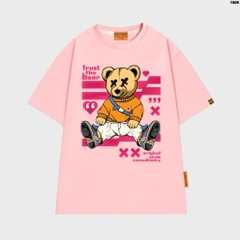 Áo thun tay lỡ HY KOREA Gấu Trust the Bear 1606 form rộng unisex