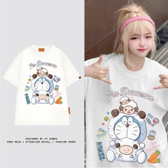Áo thun tay lỡ HY KOREA Dora Cừu xanh 1613 form rộng unisex couple