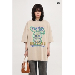 Áo Thun Hevents Rabbit Nothing 1571 Vải Cotton 100% Co giãn 2 chiều thấm hút mồ hôi phom rộng tay lỡ unisex