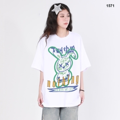 Áo Thun Hevents Rabbit Nothing 1571 Vải Cotton 100% Co giãn 2 chiều thấm hút mồ hôi phom rộng tay lỡ unisex