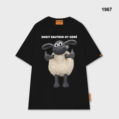 Áo thun HY KOREA Cừu Droit Dauteur 1967 tay lỡ cotton 75 form rộng unisex
