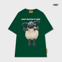 Áo thun HY KOREA Cừu Droit Dauteur 1967 tay lỡ cotton 75 form rộng unisex