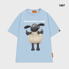 Áo thun HY KOREA Cừu Droit Dauteur 1967 tay lỡ cotton 75 form rộng unisex