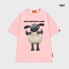 Áo thun HY KOREA Cừu Droit Dauteur 1967 tay lỡ cotton 75 form rộng unisex