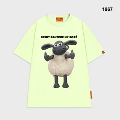 Áo thun HY KOREA Cừu Droit Dauteur 1967 tay lỡ cotton 75 form rộng unisex