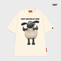 Áo thun HY KOREA Cừu Droit Dauteur 1967 tay lỡ cotton 75 form rộng unisex