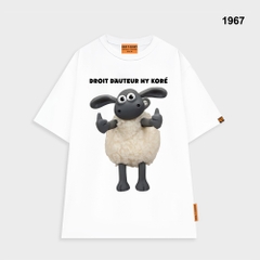 Áo thun HY KOREA Cừu Droit Dauteur 1967 tay lỡ cotton 75 form rộng unisex