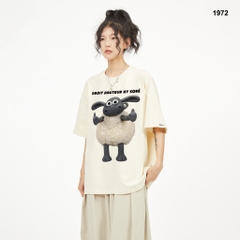 Áo thun HY KOREA Cừu Droit Dauteur 1967 tay lỡ cotton 75 form rộng unisex