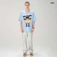 Áo thun HY KOREA Cừu Droit Dauteur 1967 tay lỡ cotton 75 form rộng unisex