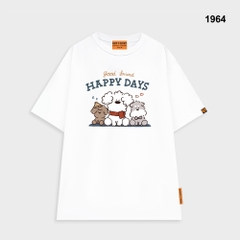 Áo thun HY KOREA 3 cún happy days 1964 form rộng tay lỡ unisex dễ thương