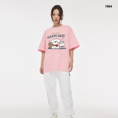 Áo thun HY KOREA 3 cún happy days 1964 form rộng tay lỡ unisex dễ thương
