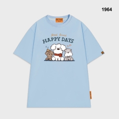 Áo thun HY KOREA 3 cún happy days 1964 form rộng tay lỡ unisex dễ thương