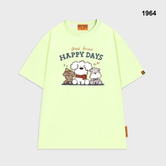 Áo thun HY KOREA 3 cún happy days 1964 form rộng tay lỡ unisex dễ thương