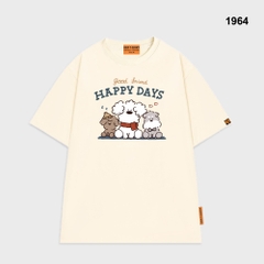 Áo thun HY KOREA 3 cún happy days 1964 form rộng tay lỡ unisex dễ thương