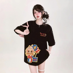 Áo thun HY KOREA LABUBU Chú Hề 1698 tay lỡ cotton 75 form rộng nam nữ unisex