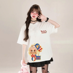 Áo thun HY KOREA LABUBU Chú Hề 1698 tay lỡ cotton 75 form rộng nam nữ unisex