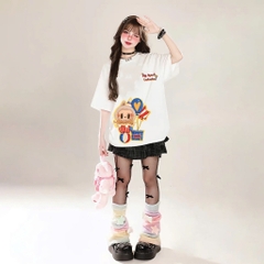 Áo thun HY KOREA LABUBU Chú Hề 1698 tay lỡ cotton 75 form rộng nam nữ unisex