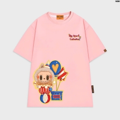 Áo thun HY KOREA LABUBU Chú Hề 1698 tay lỡ cotton 75 form rộng nam nữ unisex