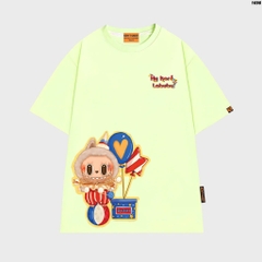 Áo thun HY KOREA LABUBU Chú Hề 1698 tay lỡ cotton 75 form rộng nam nữ unisex