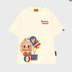 Áo thun HY KOREA LABUBU Chú Hề 1698 tay lỡ cotton 75 form rộng nam nữ unisex
