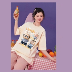 Áo thun HY KOREA LABUBU Lâu Đài 1800 tay lỡ cotton 75 form rộng nam nữ unisex
