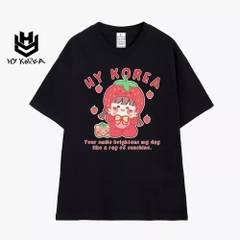 Áo Thun Nữ HY KOREA Tay Lỡ Cotton 100 Em bé Dâu 983