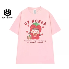 Áo Thun Nữ HY KOREA Tay Lỡ Cotton 100 Em bé Dâu 983
