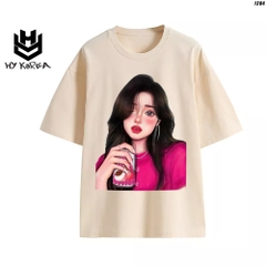 Áo Thun Nữ HY KOREA Tay Lỡ Cô gái áo hồng 1204 Cotton 100 Quảng Châu