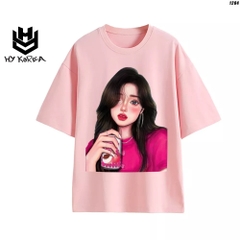 Áo Thun Nữ HY KOREA Tay Lỡ Cô gái áo hồng 1204 Cotton 100 Quảng Châu