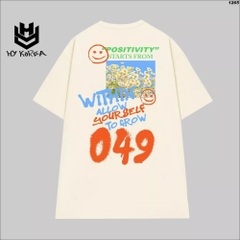 Áo Phông Tay Lỡ HY KOREA Hoa cúc 049 mini 1265 Form Rộng Unisex Cotton 100