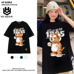 Áo Thun Unisex Form rộng HY KOREA Tiger Bear 1416 cotton 75% tay lỡ