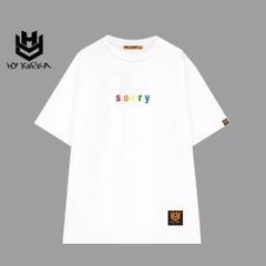 Áo thun unisex HY KOREA form rộng thêu SORRY 40 tay lỡ nam nữ
