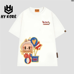 Áo thun HY KOREA LABUBU Chú Hề 1698 tay lỡ cotton 75 form rộng nam nữ unisex