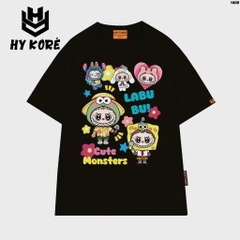 Áo thun LABUBU HY KOREA Labubu Cute Monsters 1808 tay lỡ cotton 75 form rộng nam nữ unisex