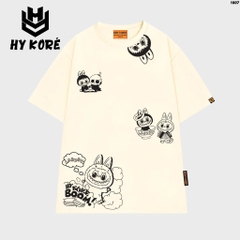 Áo thun LABUBU HY KOREA Labubu Boom 1807 tay lỡ cotton 75 form rộng nam nữ unisex