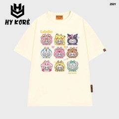 Áo thun LABUBU HY KOREA Labubu Cartoon 2521 tay lỡ cotton 75 form rộng nam nữ unisex