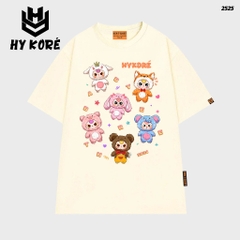 Áo thun Baby Three HY KOREA Nhiều Bé Ba 2525 tay lỡ cotton 75 form rộng nam nữ unisex