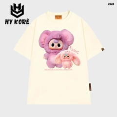 Áo thun HY KOREA Baby Three Gấu Tím 2524 tay lỡ cotton 75 form rộng nam nữ unisex