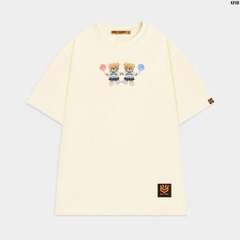 Áo thun nam nữ HY KOREA Gấu đôi Free Hug 1215 cotton 75% form rộng tay lỡ