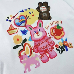 Áo Thun HY KOREA Cotton 100 Tay Lỡ Unisex Thỏ mèo art 1238 Form Rộng
