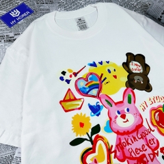 Áo Thun HY KOREA Cotton 100 Tay Lỡ Unisex Thỏ mèo art 1238 Form Rộng