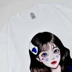 Áo Thun Nữ HY KOREA Cotton 100 Cô gái tim xanh 1251 Form Rộng Tay Lỡ