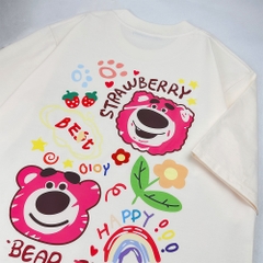 Áo thun nam nữ tay lỡ HY KOREA Lotso Bear Flower 1237 form rộng unisex