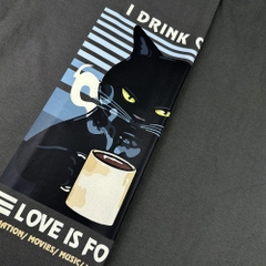 Áo Thun Form Rộng HY KOREA Cat drink coffee 1261 Nam Nữ Cotton 100 Tay Lỡ