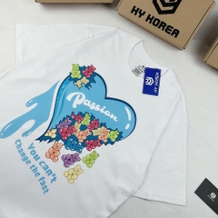 Áo Thun HY KOREA Cotton 100 Tay Lỡ Unisex Trái Tim gấu kẹo 1239 Form Rộng