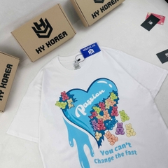 Áo Thun HY KOREA Cotton 100 Tay Lỡ Unisex Trái Tim gấu kẹo 1239 Form Rộng