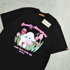 Áo thun tay lỡ HY KOREA Cừu hoa Tulip 1402 nam nữ cotton 75% form rộng